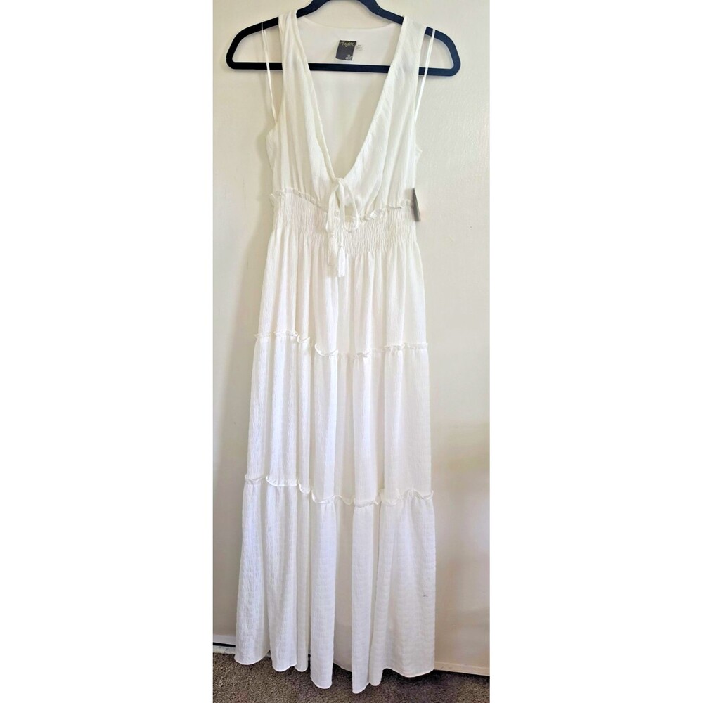 White Boho Cottagecore Milkmaid Coastal Beach Wedding Travel Maxi Dress XS
